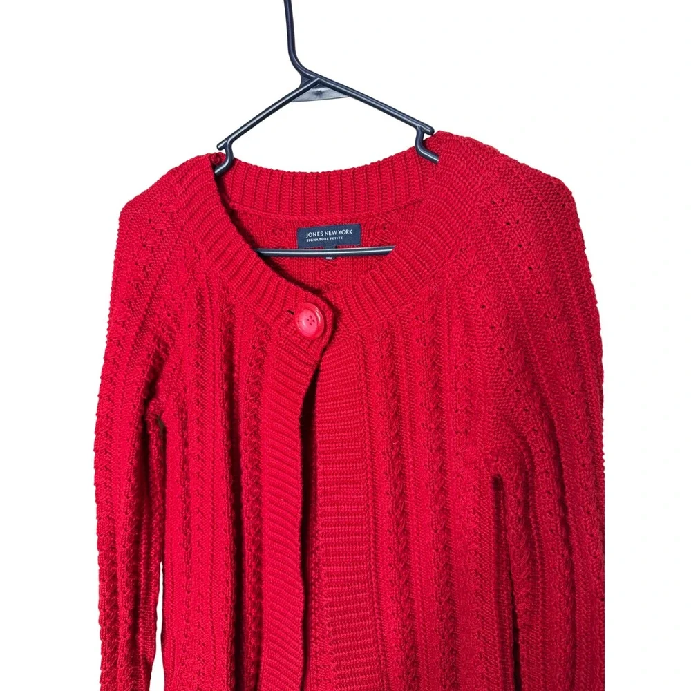 Jones New York Signature Petite Red Cable Knit Single Button Cardigan Sweater PP